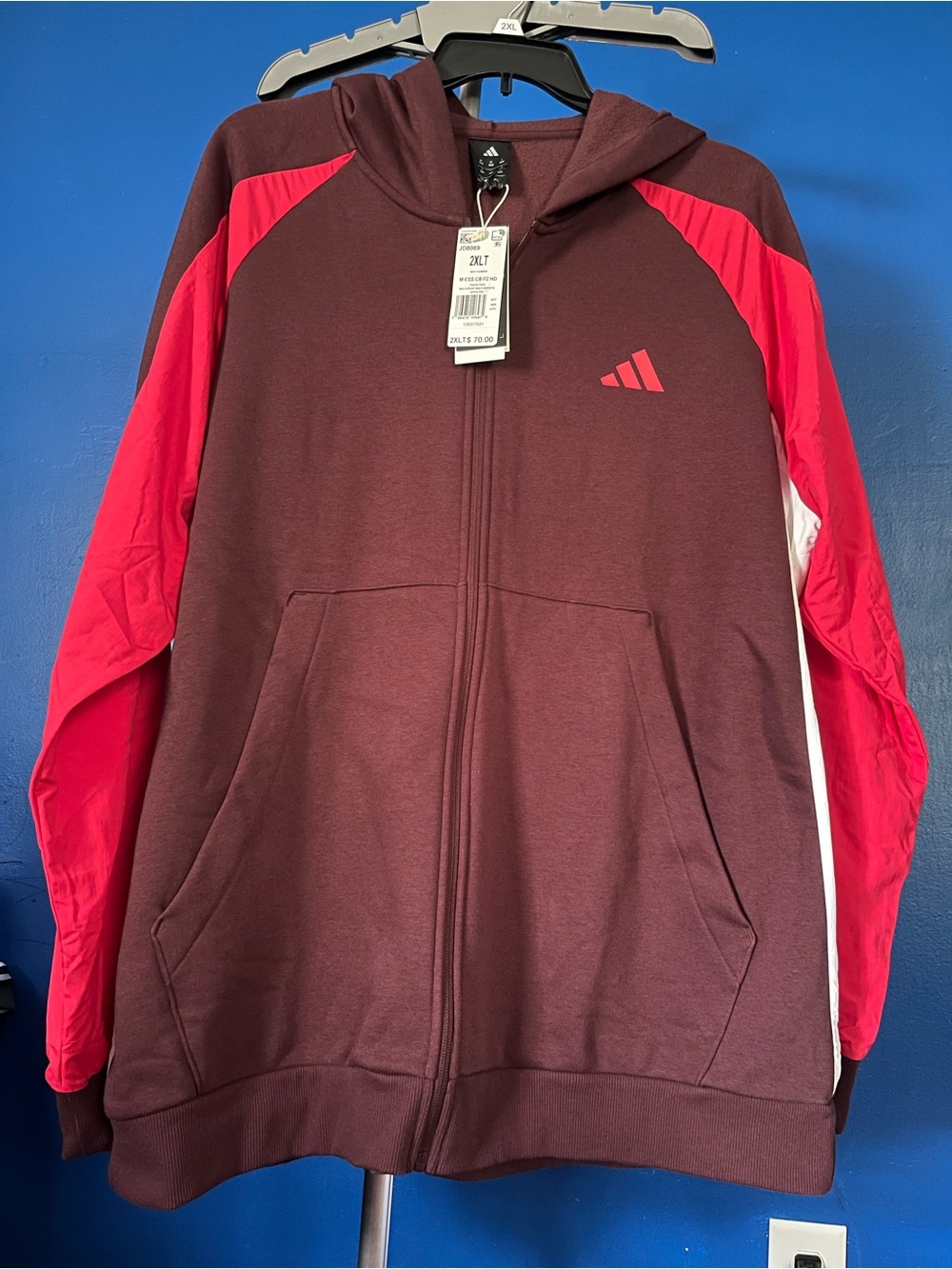 adidas Maroon Zip Hoodie with Red Accents